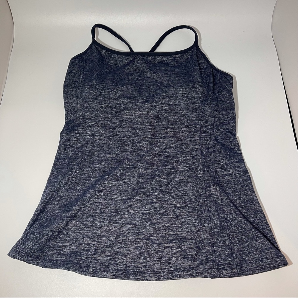 Athleta Heathered Blue Workout Top Shirt medium